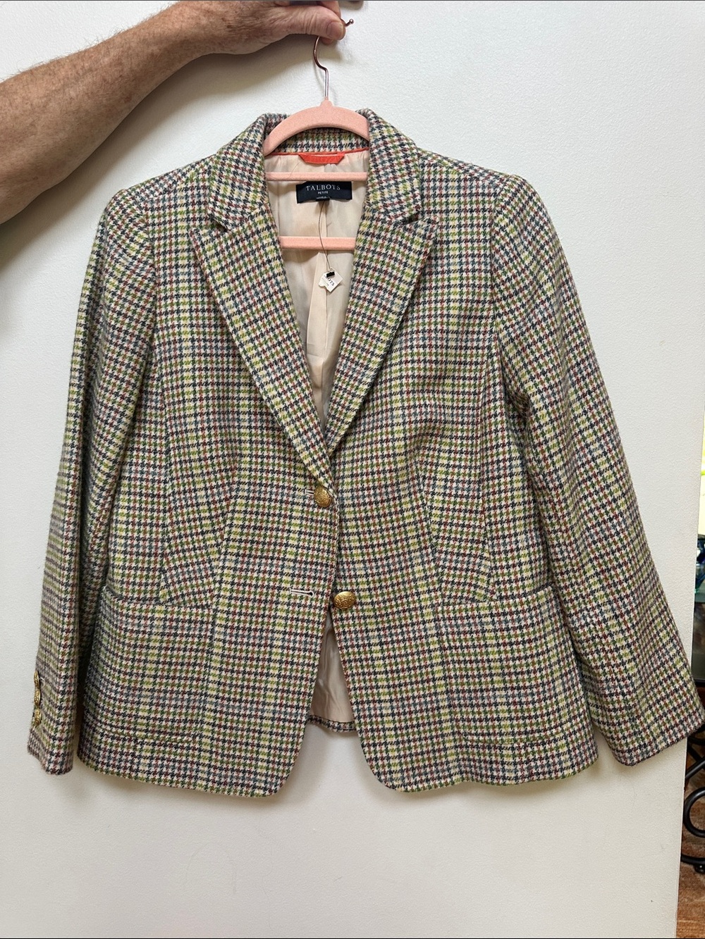 Talbots Multicolor Houndstooth Blazer with Gold Buttons